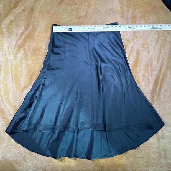 Max Studio Black Silk Cotton Blend Asymmetrical Satin Skirt - Picture 3 of 5
